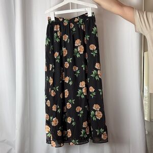 Old Navy Black Maxi Skirt with Peach Floral Print